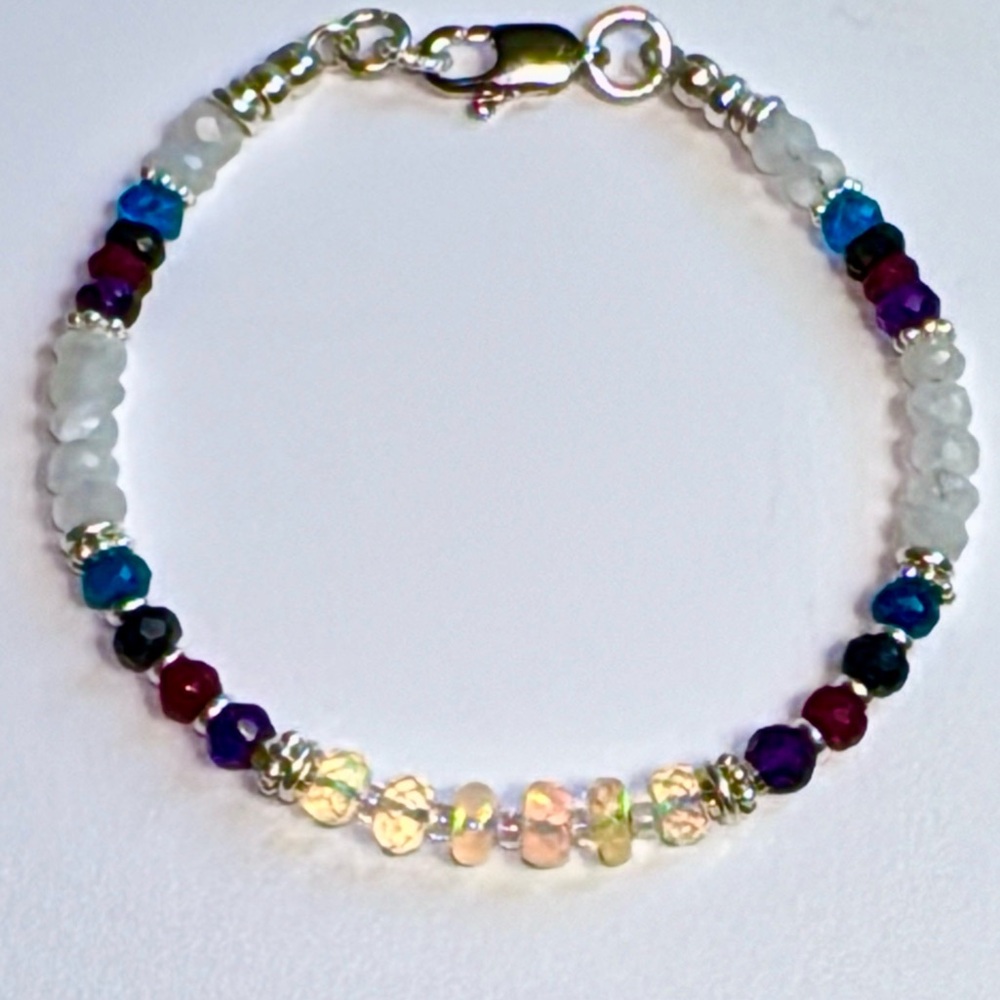 Rainbow Moonstone andl Welo  Opal with Sterling Silver spacers in clasp